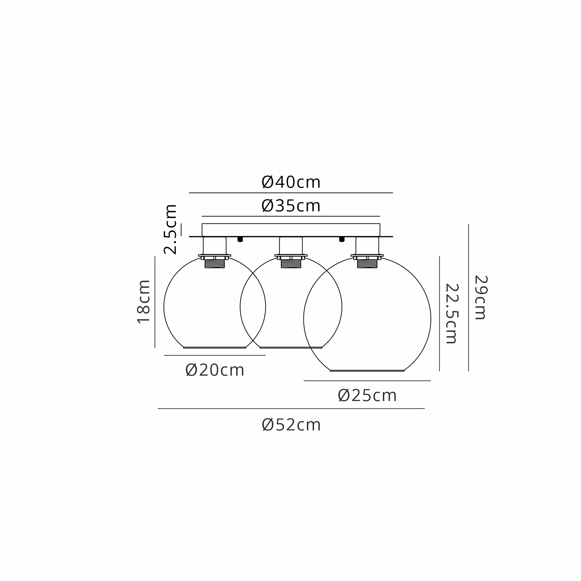 DK1350  Lori cm Round Ceiling Flush, 3 Light Flush Fitting, Polished Chrome/Clear/Smoke/Amber Open Mouth Round Globe Shades